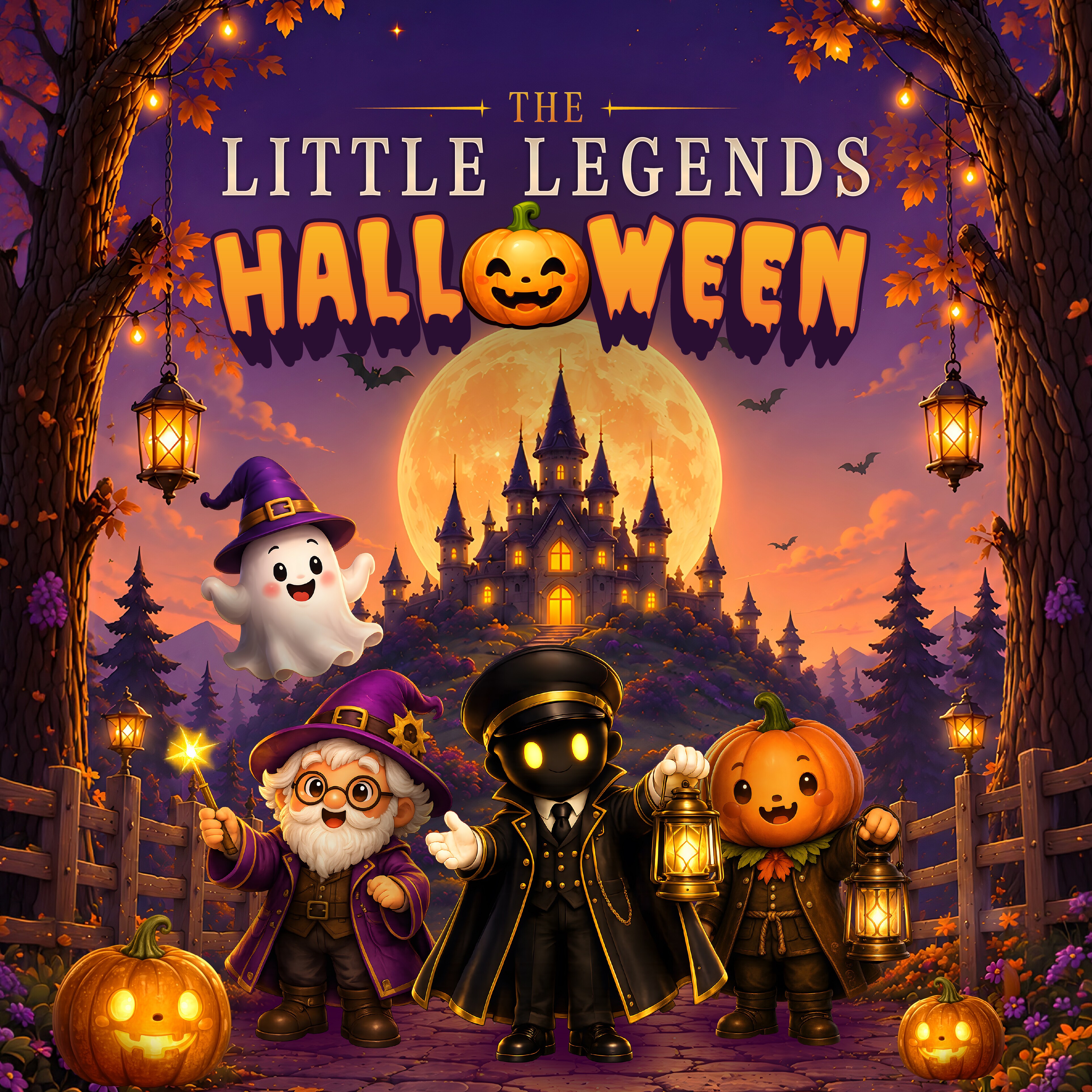 Promotional illustrated of Halloween-themed characters against a backdrop of a castle.